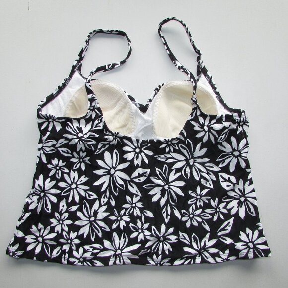 Liz Claiborne Black White Floral Tankini Top - Sz 16 - NEW - Picture 2 of 2